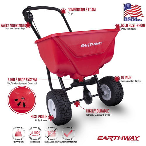 Greenlawn 65lb Commercial Broadcast Spreader With Pneumatic Tires